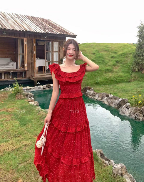 YSYS Korean Two Piece Broadneck Top with Skirt